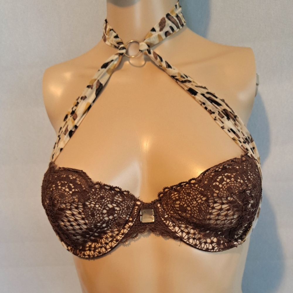 VS Victoria Secret 34C balconet limited edition vintage leopard halter sexy bra